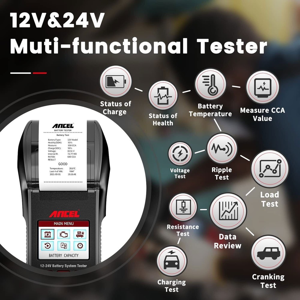 ANCEL BST600 12V / 24V 100-2000 CCA Car Battery Tester Analyzer With Printer US