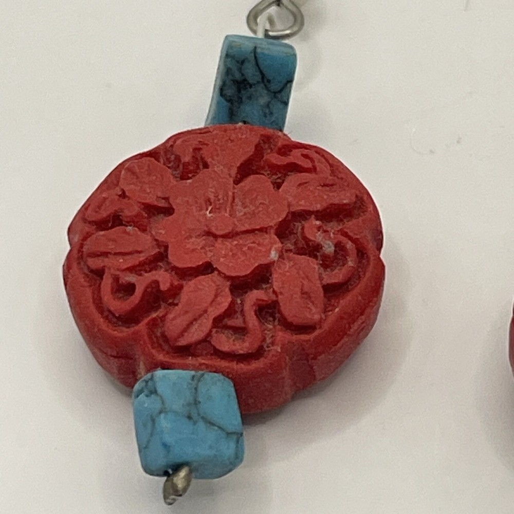 Cinnabar And Turquoise Dangle Earrings