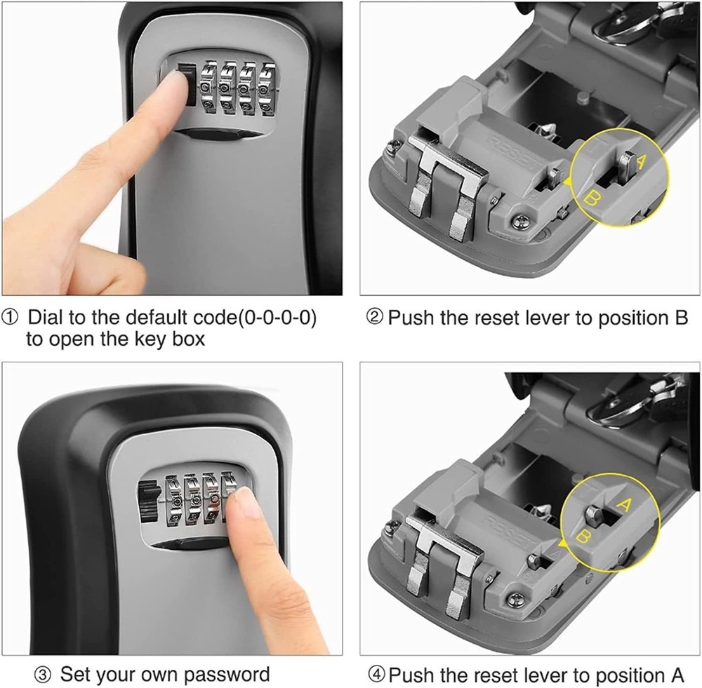 Resettable 4-Digit Combination Lock Key Safe