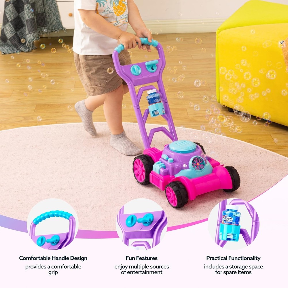 Quality Bubble Blowing Lawn Mower - Kid-Friendly Pink Design