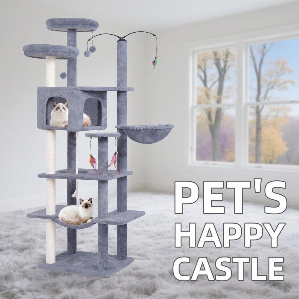Big Cat Tree, Cat Tower with Multi-Level Condo, Hammocks, Rotating (Grey, 63....