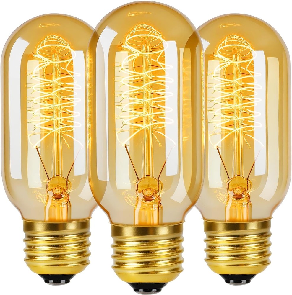 3 Pack Vintage Edison Light Bulbs 60W, E26 Base Dimmable, T45 60w-3PCS, Amber