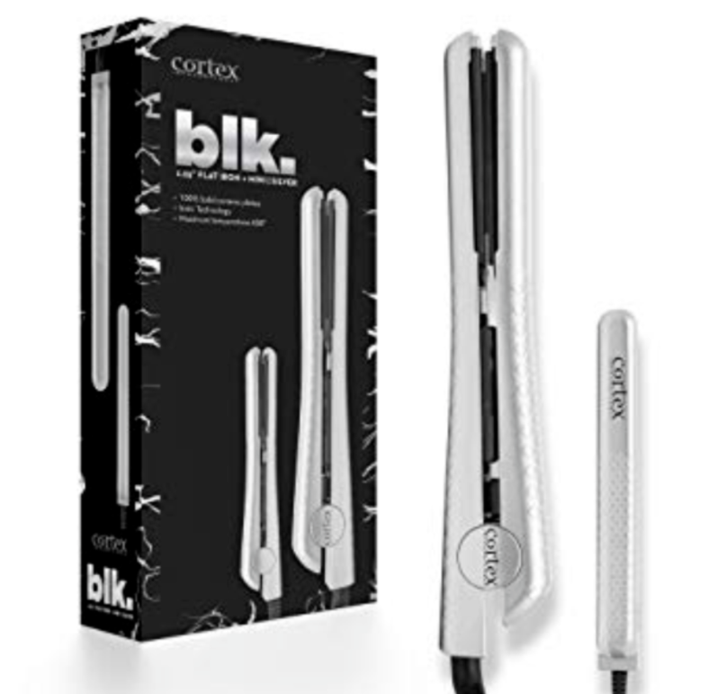 CORTEX BLK. Flat Iron DUET SET Silver 100% Solid Ceramic Plates Ionic Technology