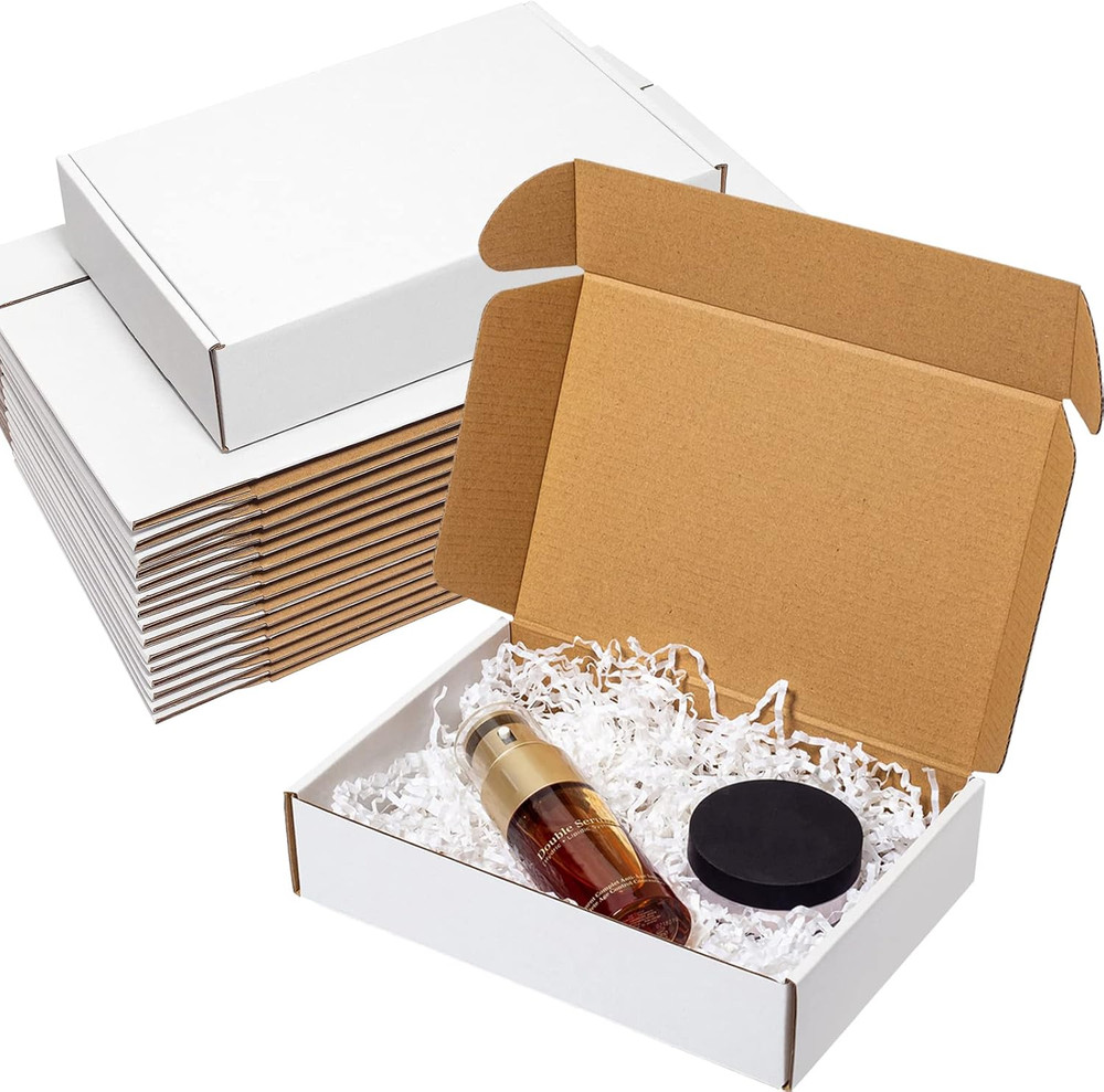 Shipping Boxes 9X6X2" 25 Pack - White Corrugated Cardboard Mailing Box for Small