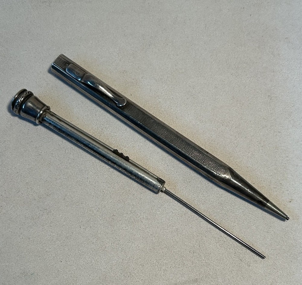 Antique 830 Silver Mechanical Pencil Engraved