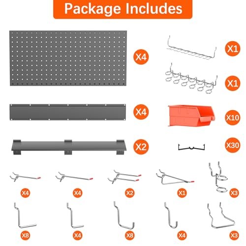 Metal Pegboard with Peg Board Hooks, Tools Storage Pegboard with Black