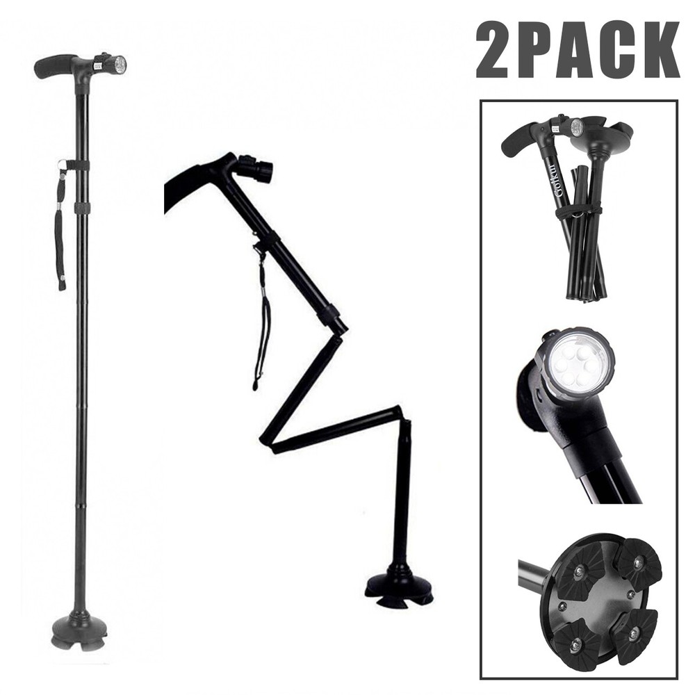 2 Pack Foldable Retractable LED Walking Cane Stick Adjustable Cane Trekking Pole
