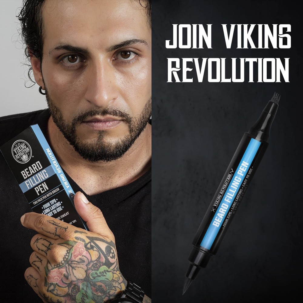 Viking Revolution Beard Pen (2 Pack) - Black 2 Pack + Brush,