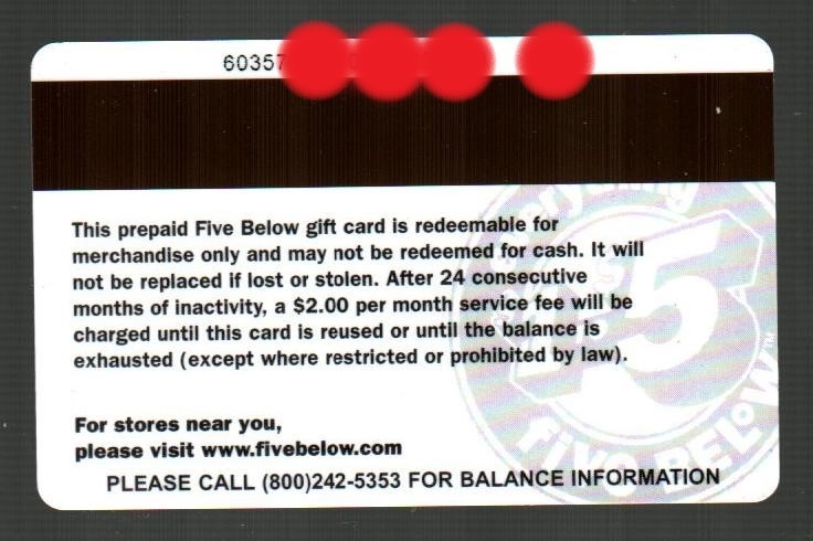FIVE BELOW Chill, Collectible Gift Card ( $0 - NO VALUE )