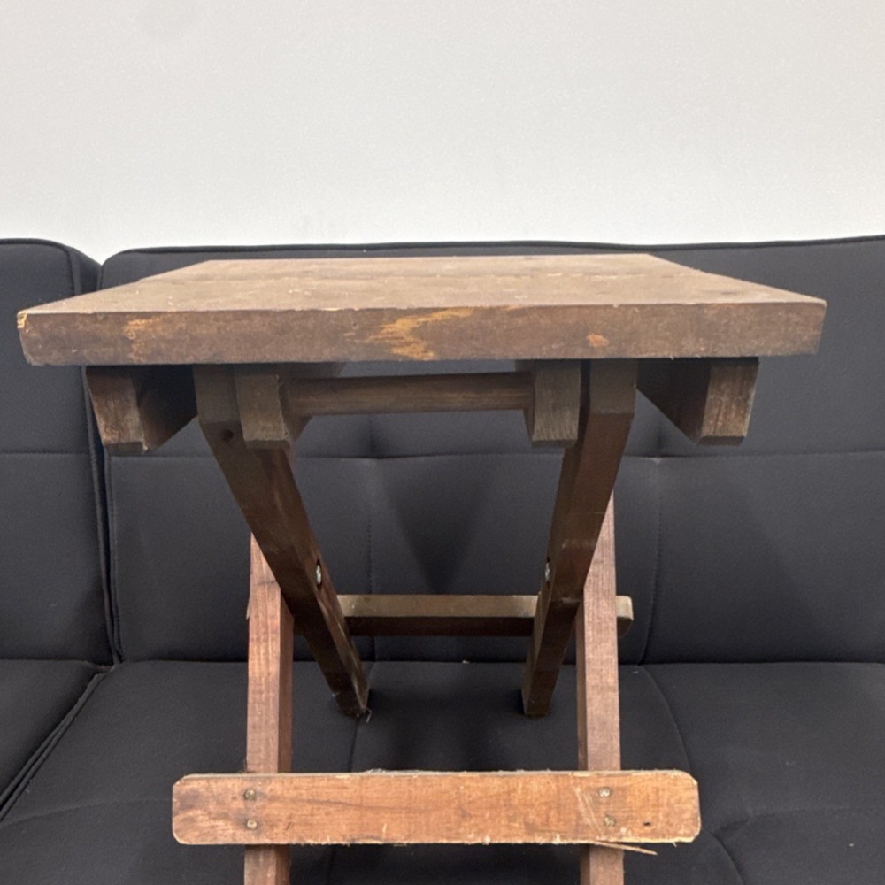 Antique Wooden Folding Stool Brown Rectangle Primitive Bench Unfinished