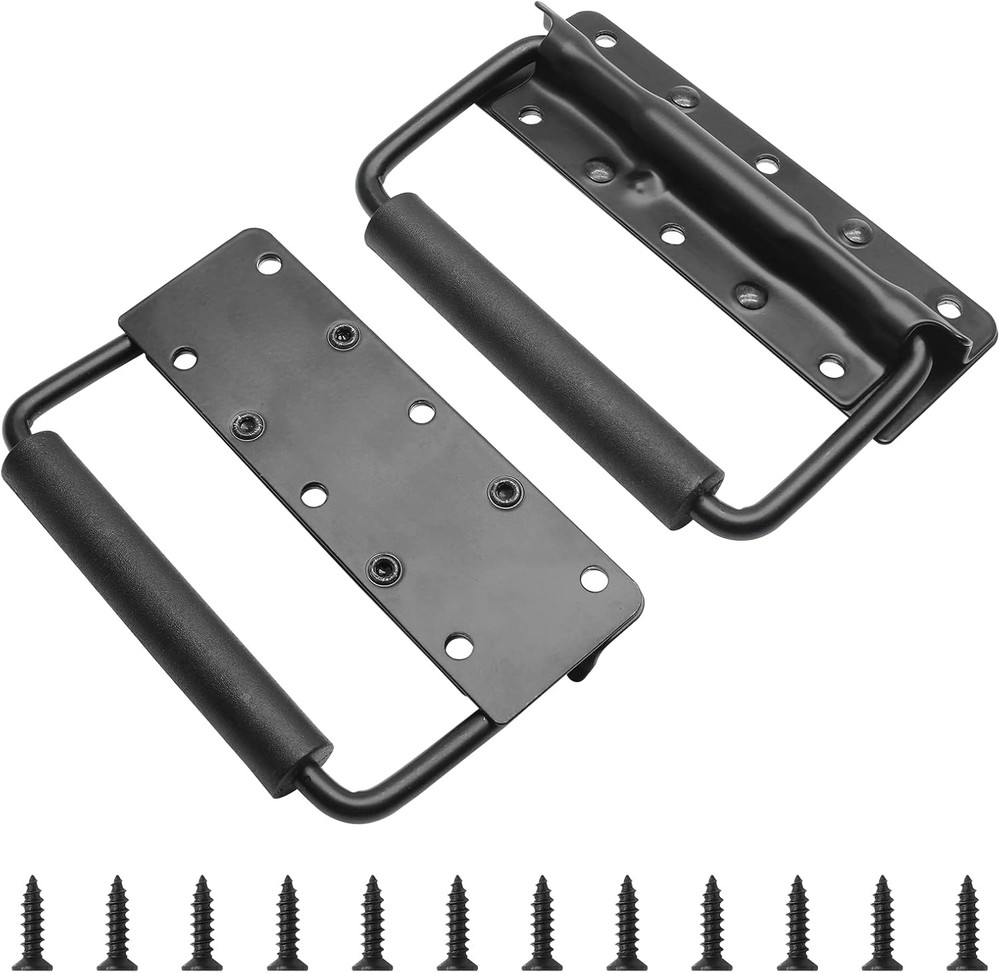 2Pcs 124mm Spring Loaded Case Handle with Screws, Surface Mount Chest Black