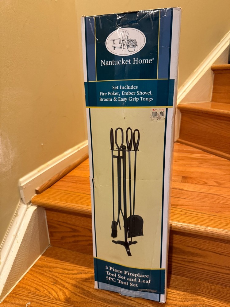 Nantucket Home 5-Piece Fireplace Tool Set Leaf Design Black Wrought Iron Compani