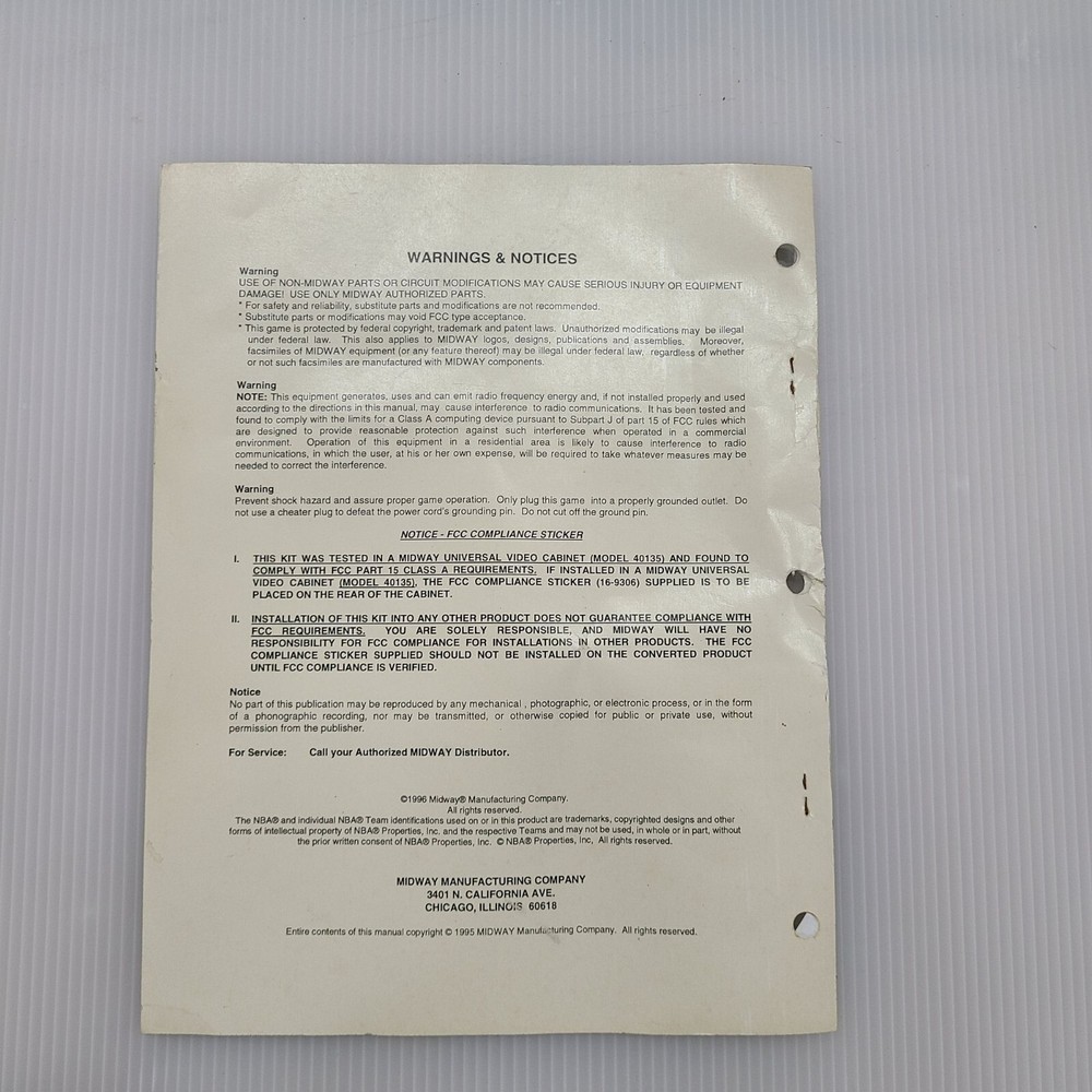 NBA Hangtime arcade owner's manual