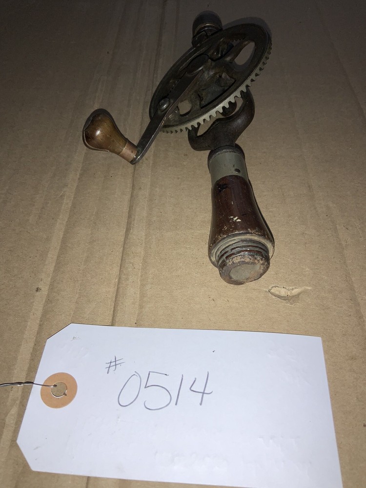 Vintage Manual Hand Drill Wood Handle.