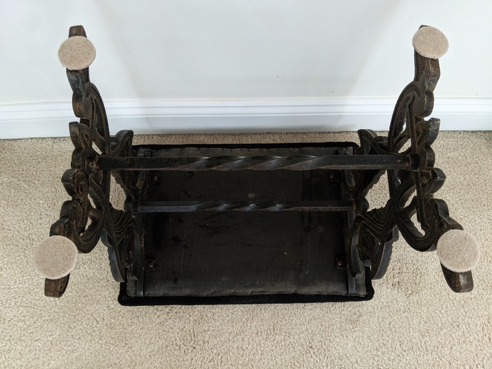 Victorian Floral Iris Needlepoint Bench Stool Ft. Bronzed Cast Iron Chimera Base