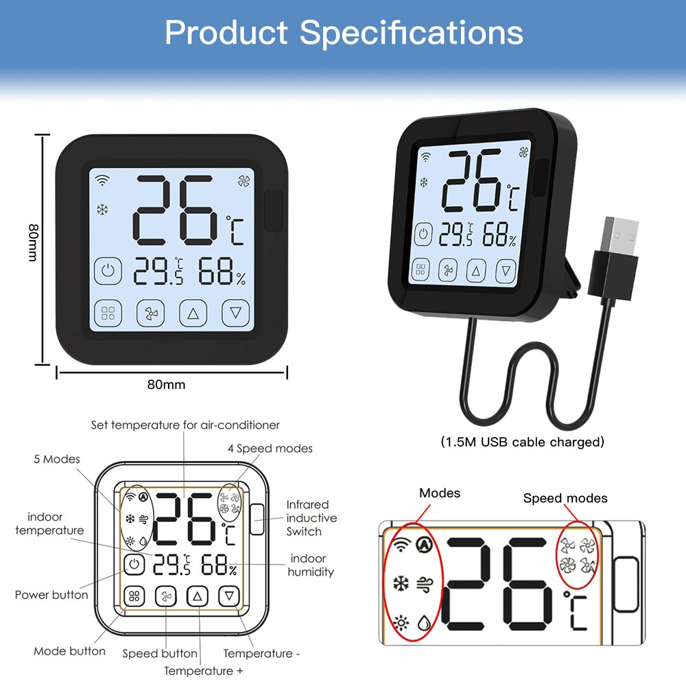 MOES WiFi IR Smart AC Remote Controller LCD Touch Screen Built-in Thermometer