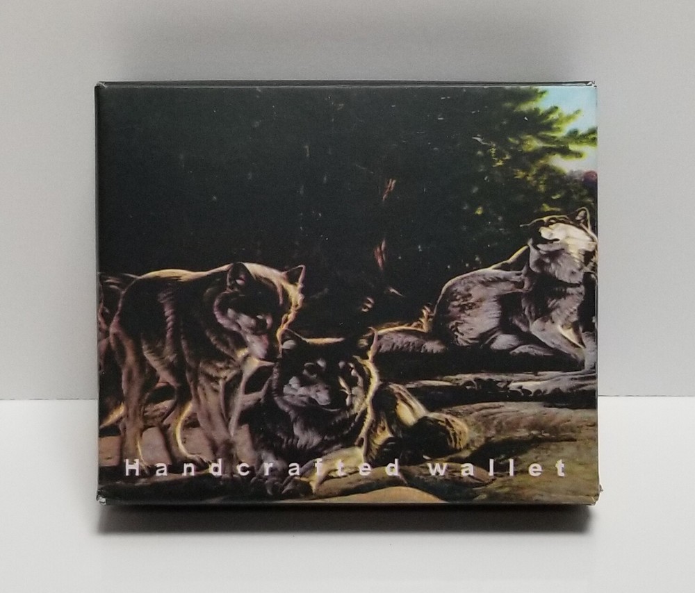 Wolf Pack Print on Handcrafted Wallet BI-Fold Men's Vegan Leather