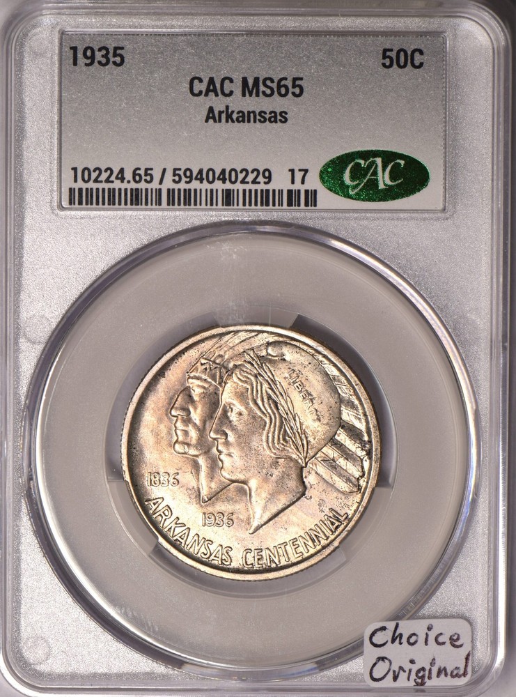 1935 Arkansas Commemorative Half Dollar CAC MS-65; Choice Original