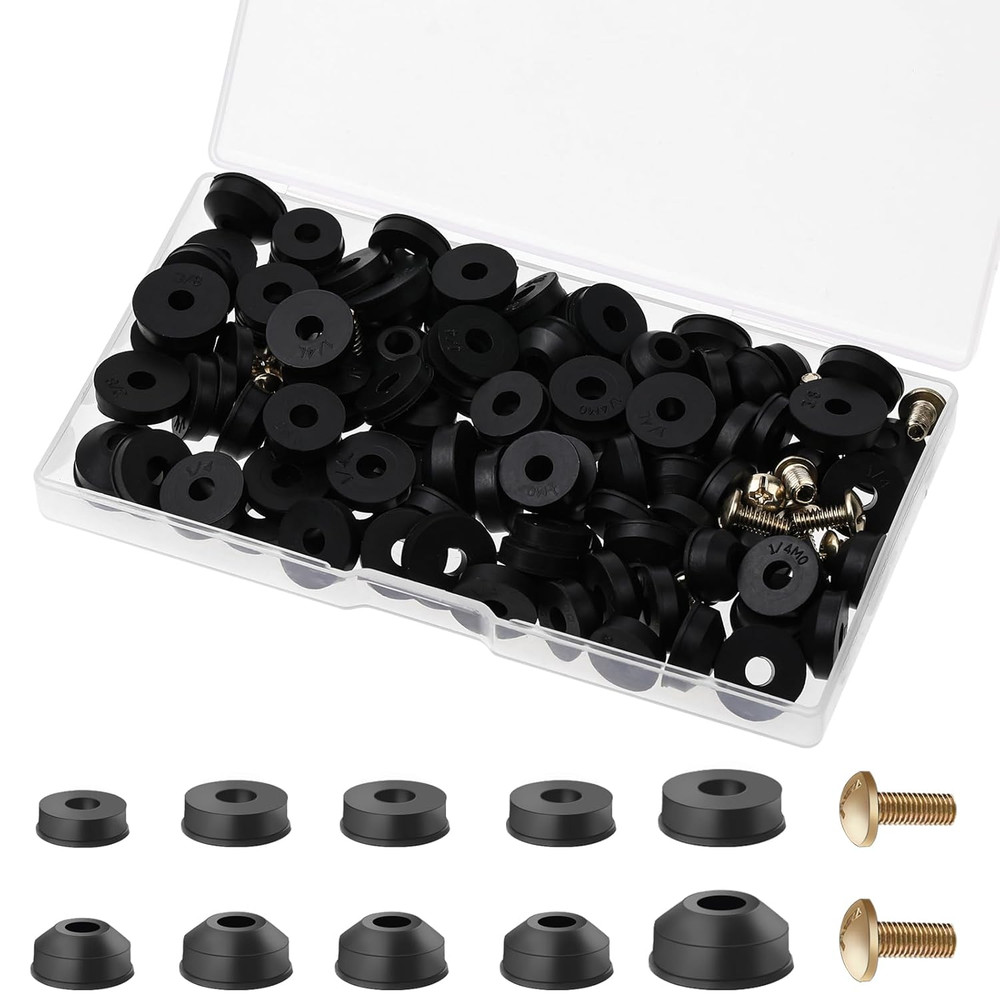 Rubber Washers Repair Kit - 116 Pcs Assorted Flat & Beveled Washers, Brass Bibb