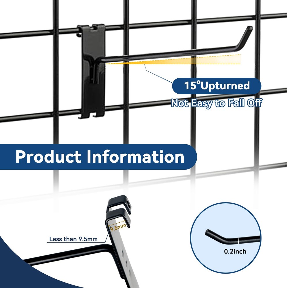Gridwall Hooks 4in Black Grid Wall Panel Hangers Metal Display Hooks for Grid...