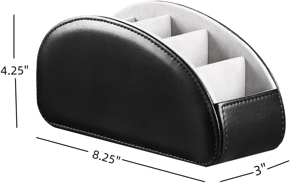 PU Leather Remote Control Holder with 5 Compartments - Storage Tray & Desktop Or
