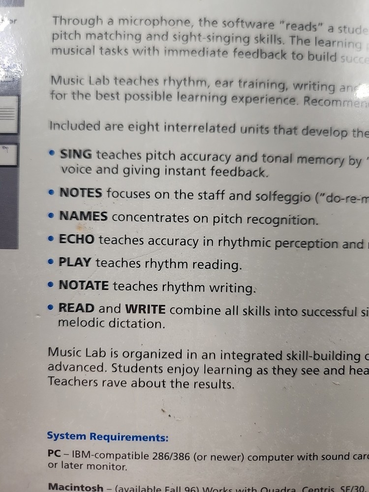 1996 SEALED Musicware Music Lab Software MAC