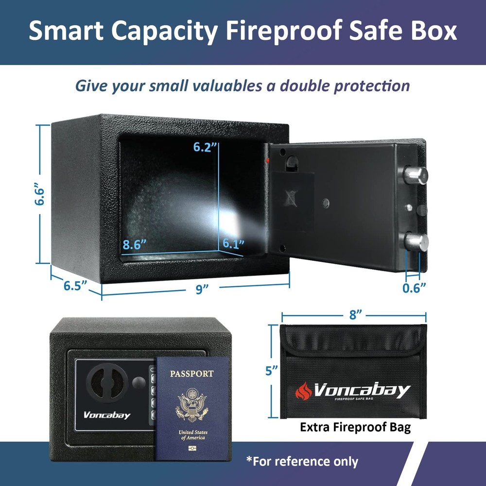 Fireproof Money Safe Box with Sensor Light Key & Passcode Lock Digital Keypad