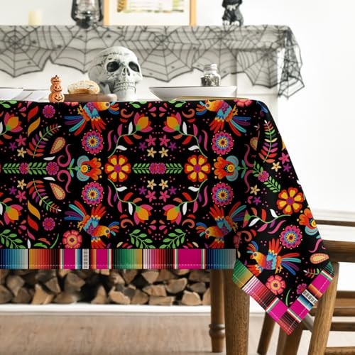 Mexico Tablecloth 60x104 Inch Rectangular, 60" x 104" (Rectangular) Black