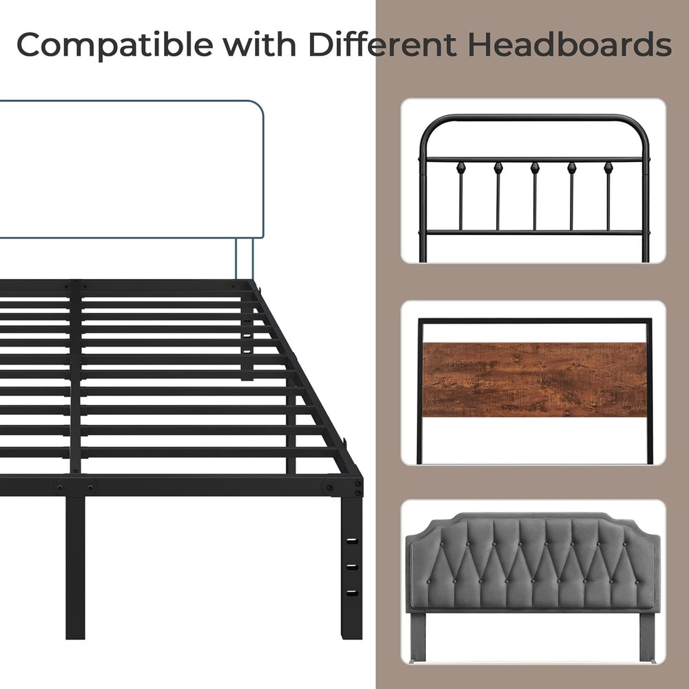14" Metal Queen Platform Bed Frame with Storage, Easy Assembly, No Box Spring