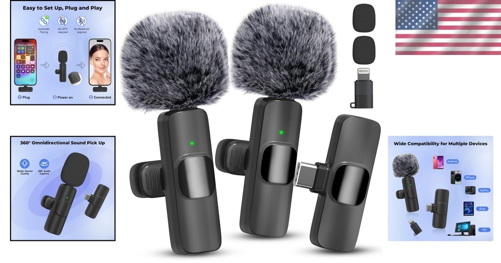 Omnidirectional Wireless Microphone for Podcasts - iPhone & Android Compatible