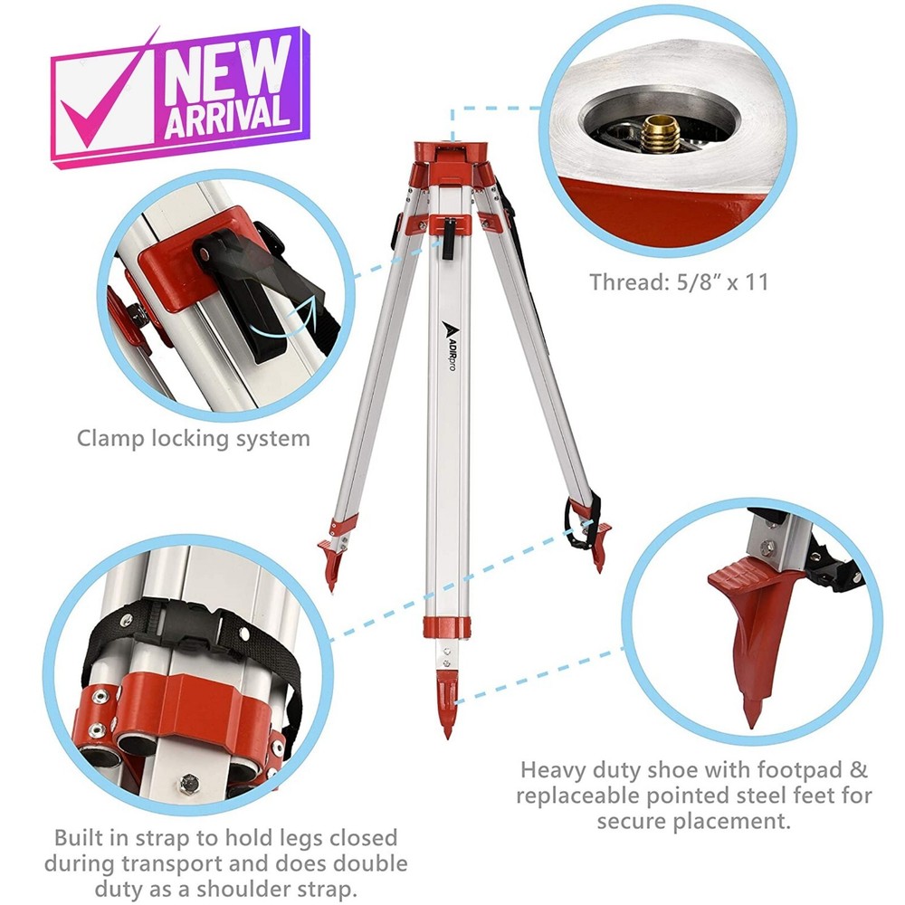 Lightweight Surveying Tripod 5/8"x11 Threaded Flat Head Auto Level Construction