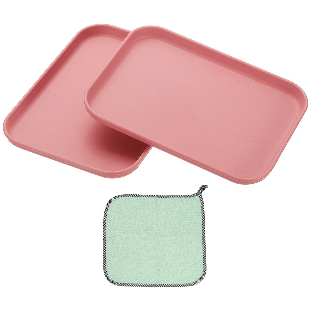 2Pcs 7.9x5.9" Rectangular Plates Wheat Plastic Dinner Plates Pink