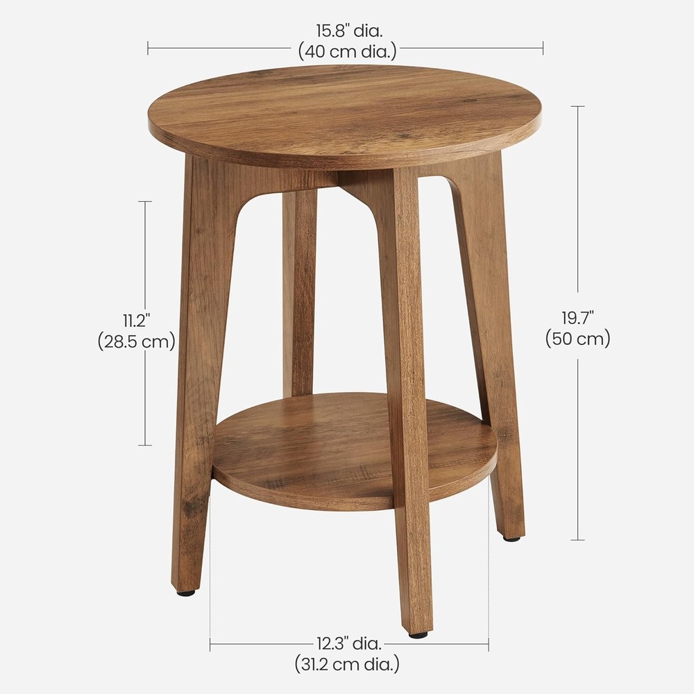 2-Tier Small Round End Table Nightstand Curved Transitions