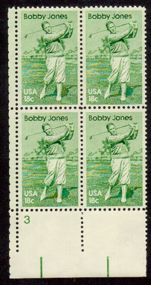 Scott #1933... 18 Cent...Bobby Jones ...Plate Block