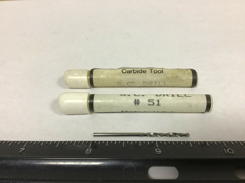 Qty (2) #51 Solid Carbide Jobbers Length Drill Bits, (.0670")
