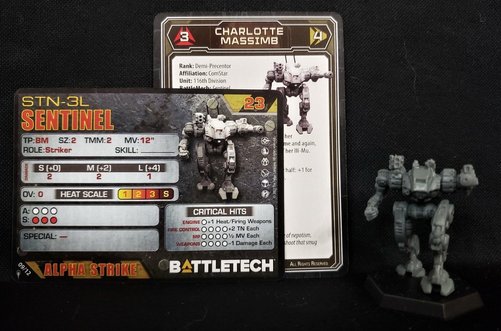 Battletech Sentinel Mech + Pilot Cards Alpha Strike Comstar Command II Catalyst