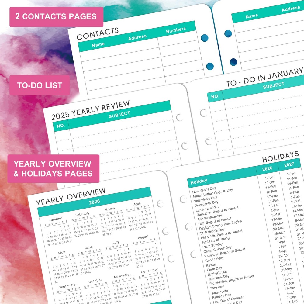 2026 Planner Refills - 2026, Weekly and Small, Multicolored