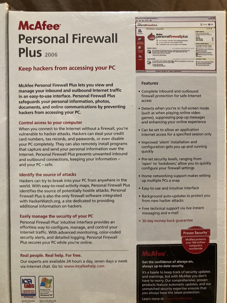 McAfee VirusScan 2006 +Personal Firewall Plus Vintage Security Software Sealed