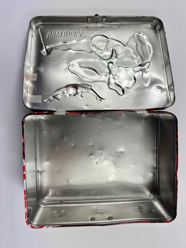 Spiderman Lunch Box Metal Embossed Black Handle