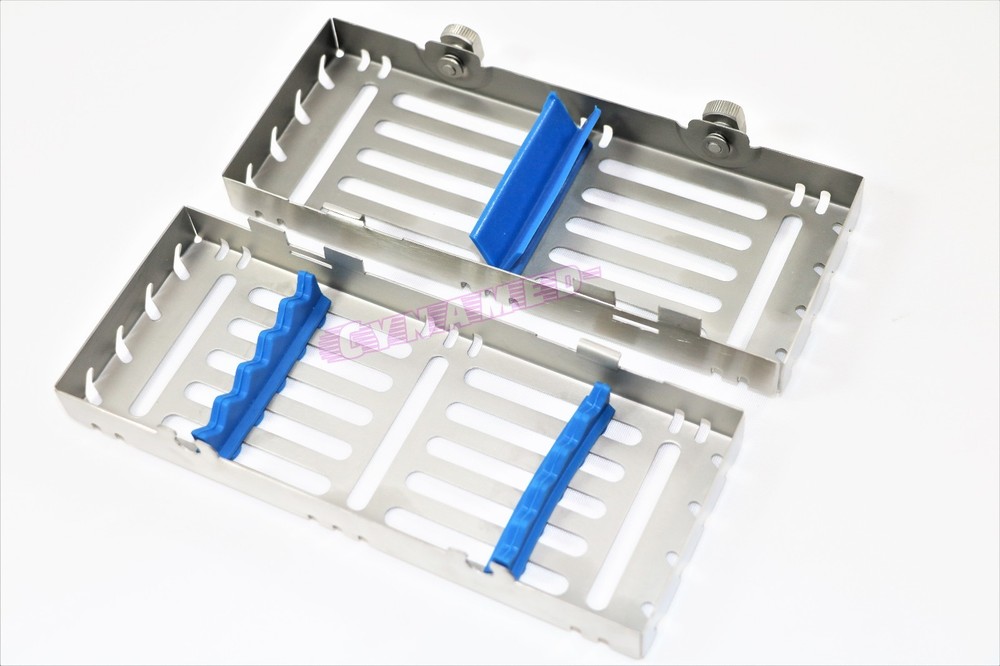 GERMAN DOUBLE BUTTON DETACHABLE STERILIZATION CASSETTE FOR 5 INSTRUMENTS BLUE