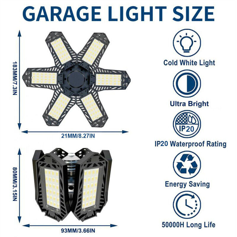 1/4x 9900000LM LED Garage Light Super Bright Work Shop Ceiling Lights Deformable