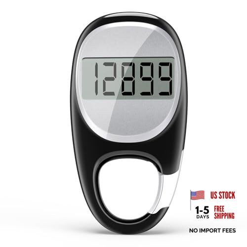 Simple Pedometer for Walking, Accurate Step Tracker with Carabiner, 3D Black