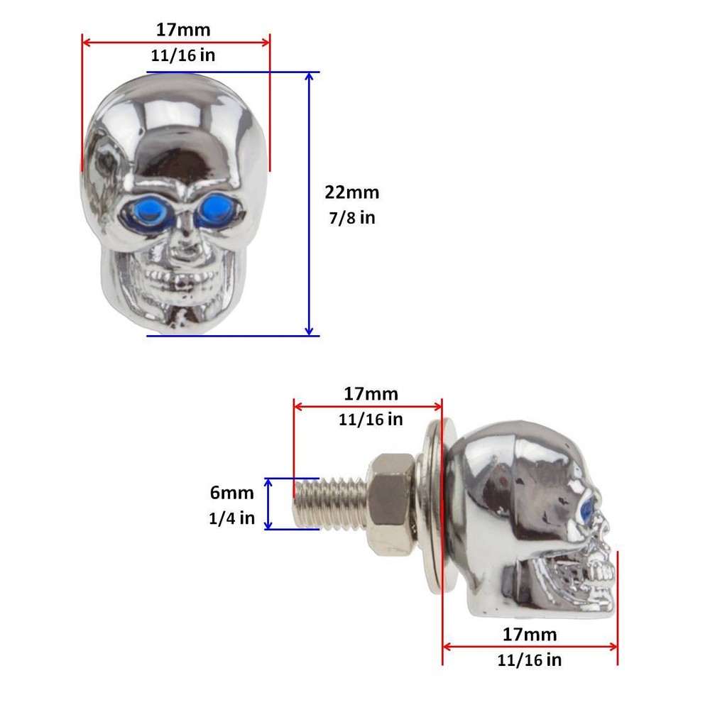 Skull Bolt Blue Motorcycle Car License Plate Bolt Stud