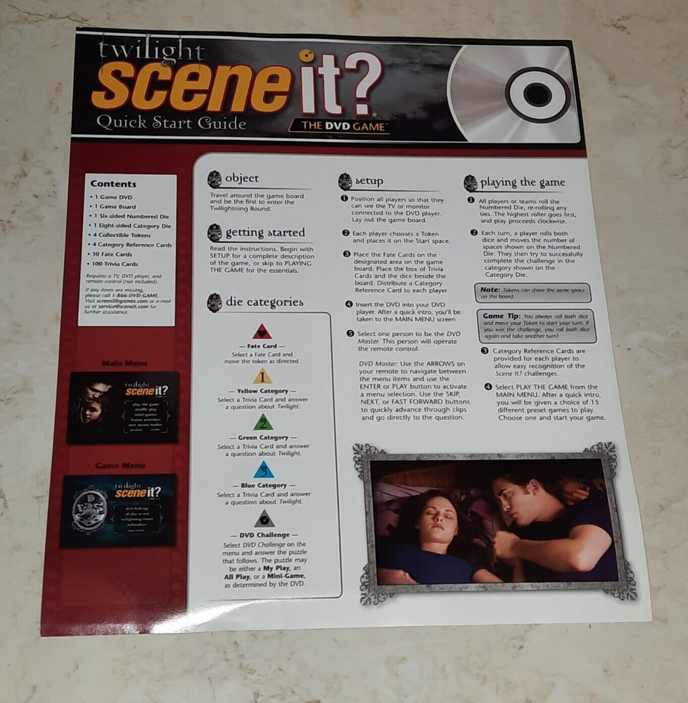 Twilight Scene It Game Replacement Piece INSTRUCTIONS