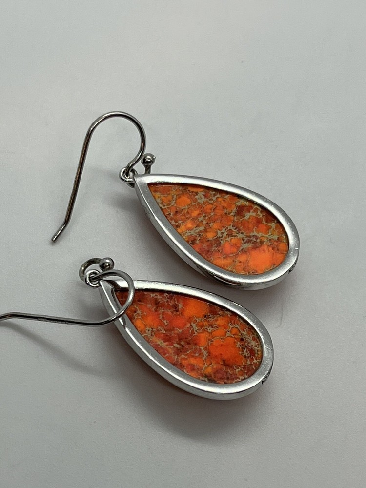 Sterling silver teardrop dangle speckled jasper stone earrings
