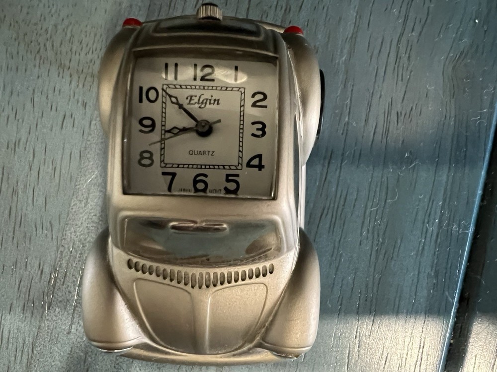 Vintage Elgin Clock Mini Silver VW Bug Clock