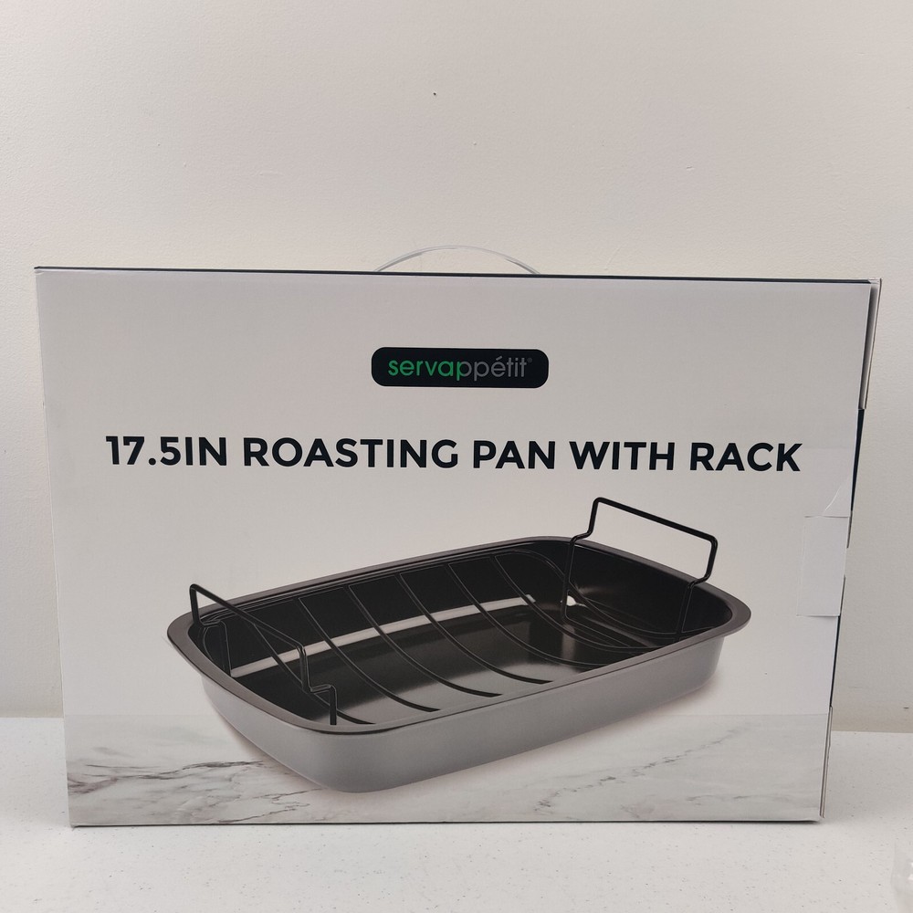Servappetit 17.5 IN Roasting Pan with Rack Gray