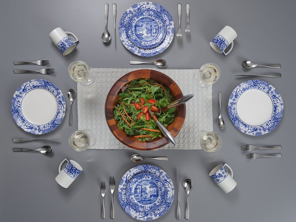 Spode Blue Italian Collection Brocato 12 Piece Dinnerware Set, Fine Earthenware