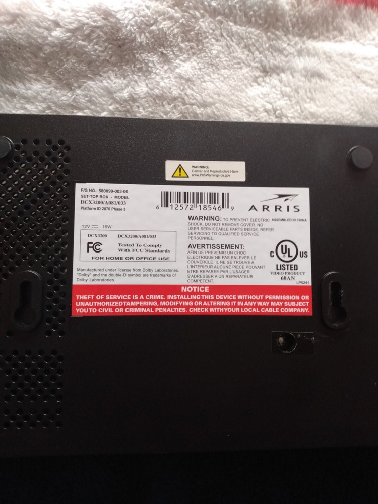 Arris Set-Top Box Model DCX3200/A081/033 - Used
