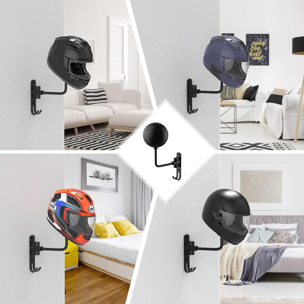 Space-Saving Wall-Mounted Helmet Holder - 180° Rotation for Easy Storage
